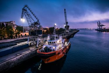 Image of a docked cargo ship.