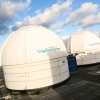 The East and West observatories atop the Southampton physics and astronomy building at Highfield Campus.