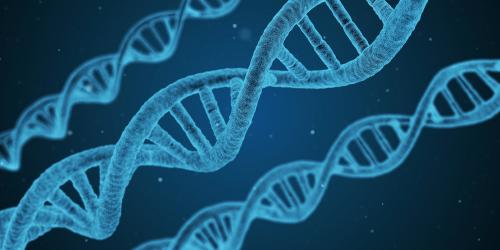 Blue DNA with dark blue background.