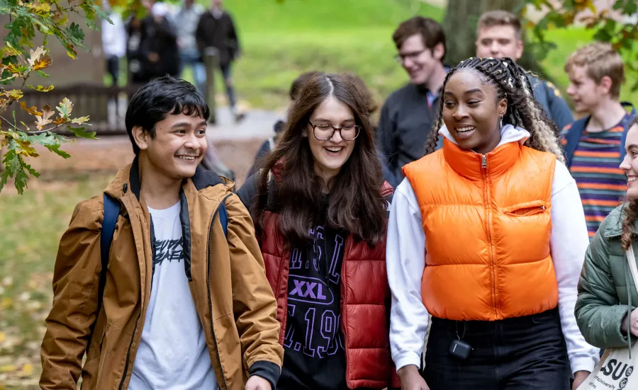 Students walking on campus.